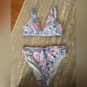 Floral Bikini Set in Blue and Pink